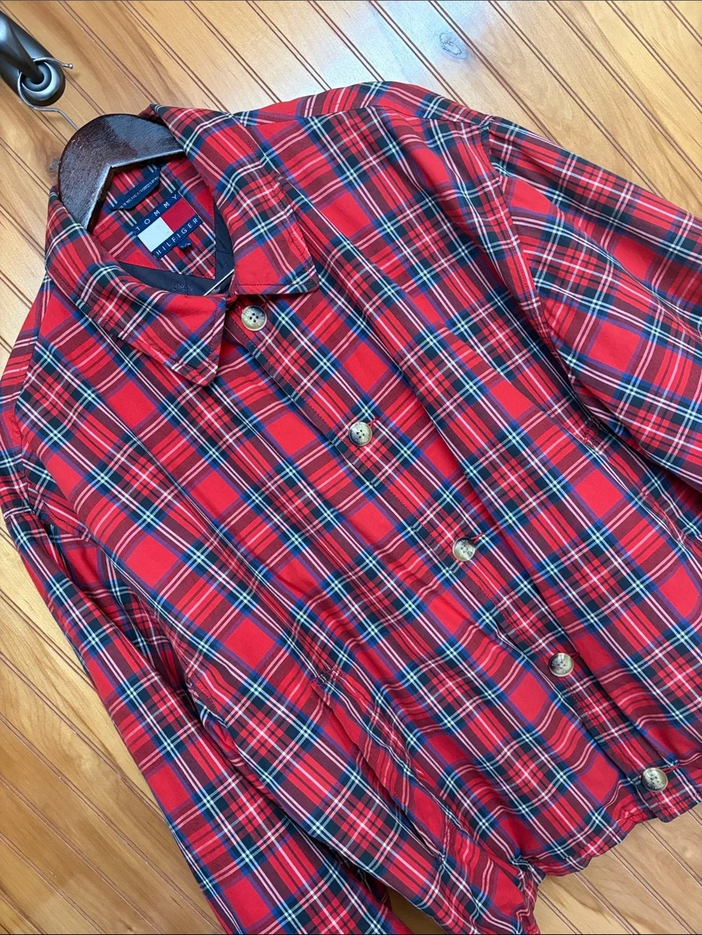 Tommy Hilfiger Men’s VTG 90s/Y2K Red Tartan Plaid Quilt-Lined Shirt Jacket. L/G